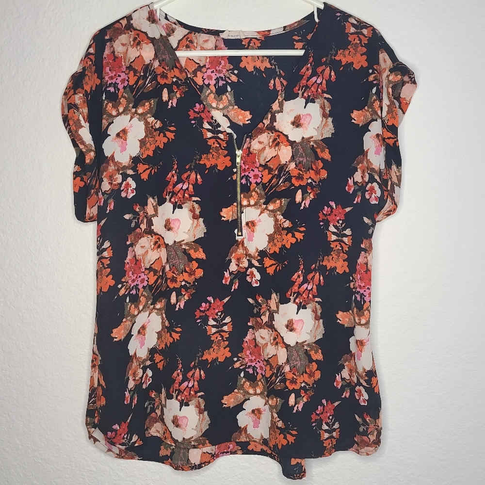 Navy Blue Floral Blouse